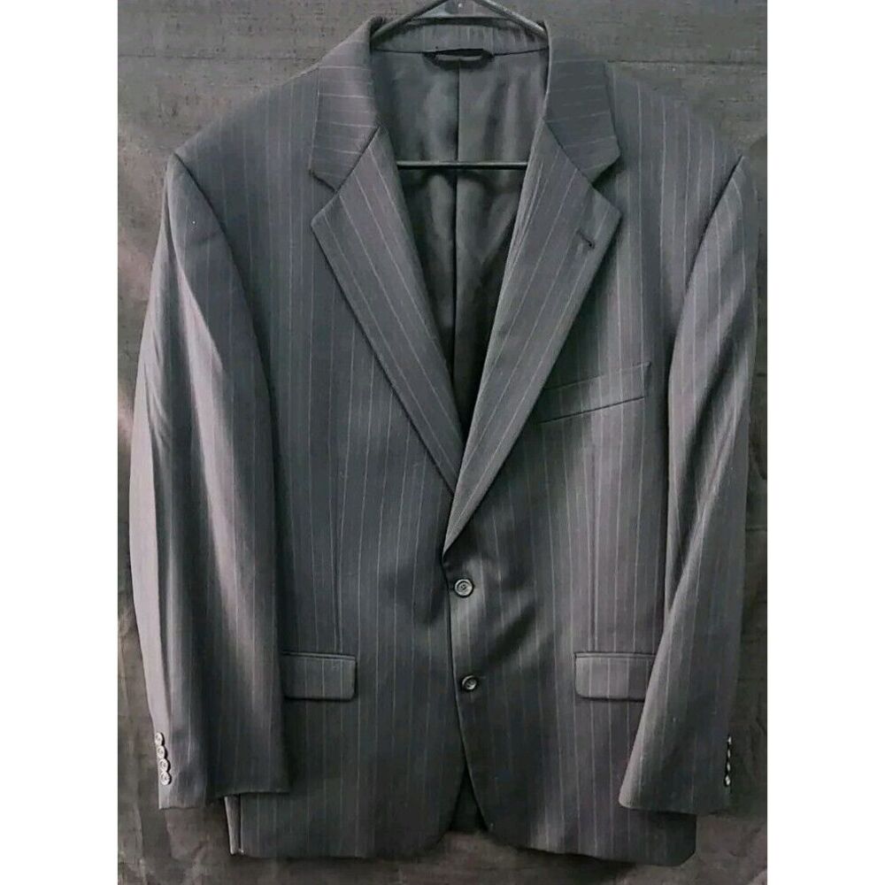 Burberry Men's Suit Blazer 46R 2-Button Grey Pin-Striped 100%‎ Wool EUC